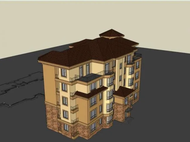 Sketchup Residential Model | Multi-story Residential Building, Classical Style