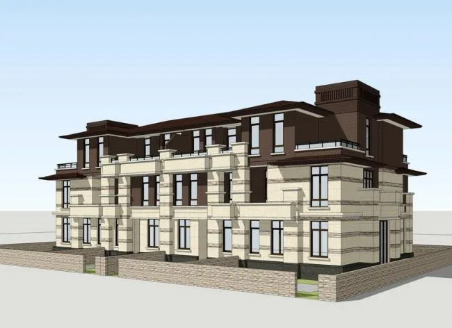 French Classical Style Row Villa Model in SketchUp