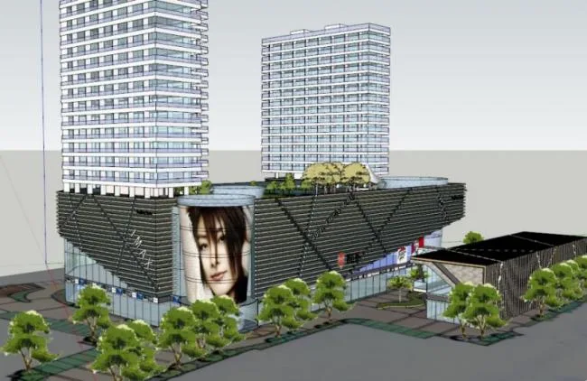 Sketchup Residential Model | High rise residential, ground floor commercial, modern style