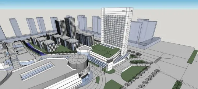 Sketchup Complex Model | Urban Commercial Complex, High Rise Office, Modern Style