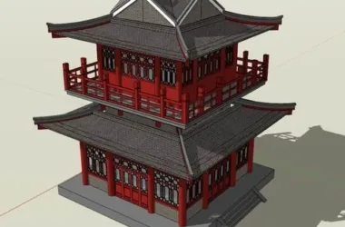 SketchUp Model of Multi-Story Tang Dynasty Attic | Traditional Chinese Ancient Architecture-BIM WORLD