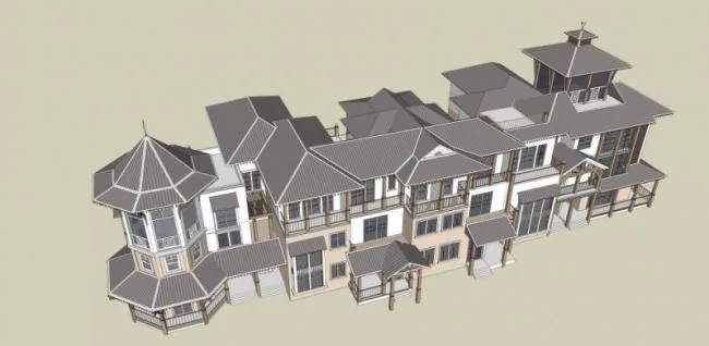 European-Style Multi-Row Villa Model in SketchUp