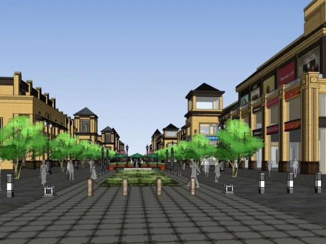Sketchup Business Model | Low rise Commercial Street, Classical Style