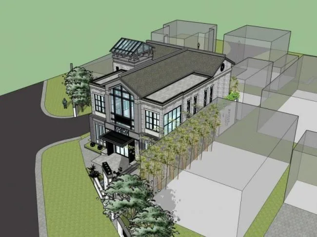 Sketchup Villa Model | Solo Villa, Modern Chinese Style