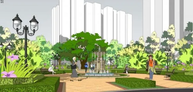 Sketchup Landscape Model | Pool Landscape, Classical Style