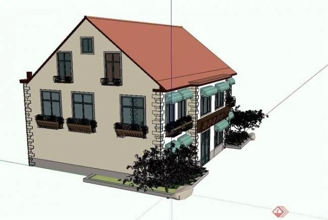 Sketchup Business Model | Multi story restaurant with sloping roof, farmhouse banquet restaurant, classical style