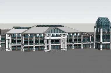SketchUp Business Model: Modern Multi-Story Commercial Club with Three-Layer Glass Facade-BIM WORLD