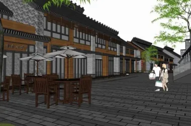 SketchUp Business Model: Multi-Story Commercial and Pedestrian Street in Traditional Chinese Style-BIM WORLD