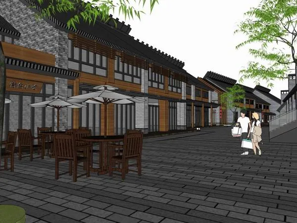 Sketchup Business Model | Multi story Commercial Street, Pedestrian Street, Chinese Classical Style