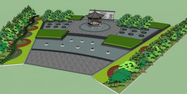 Sketchup Landscape Model | Square Landscape, Modern Style