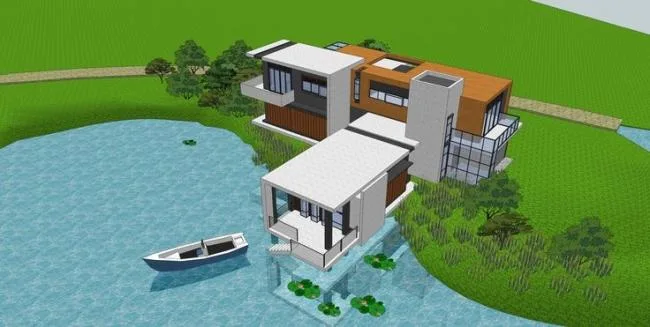 Sketchup Villa Model | Residential Design, Mountain Villa, Modern Style, Landscape Design, Water View