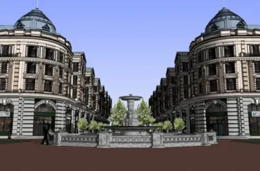 SketchUp Business Model: Multi-Story Pedestrian Street with Classical Commercial Design-BIM WORLD