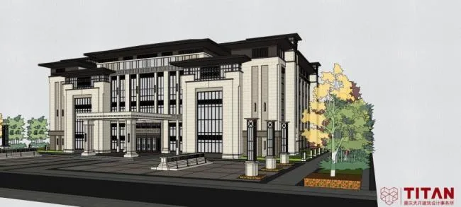 Sketchup School Model | Wright style teaching building, multi story school, educational building, classical style