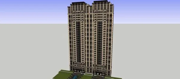 Sketchup Residential Model | High rise residential building, classical style, 32 floors