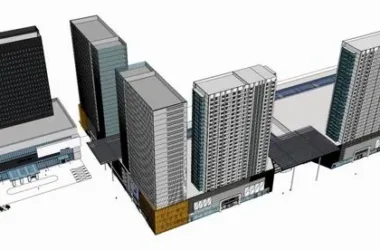 Modern High-Rise Office and Lower-Level Commercial Space in SketchUp Model-BIM WORLD