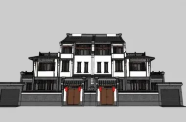 SketchUp Villa Model Featuring Chinese Huizhou-Style Sloping Roof and Double-Split Design-BIM WORLD