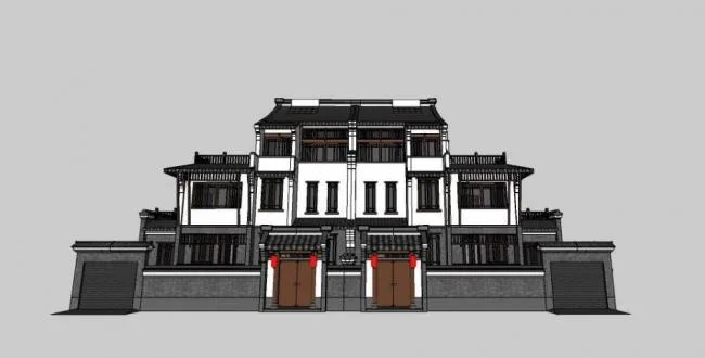 SketchUp Villa Model Featuring Chinese Huizhou-Style Sloping Roof and Double-Split Design