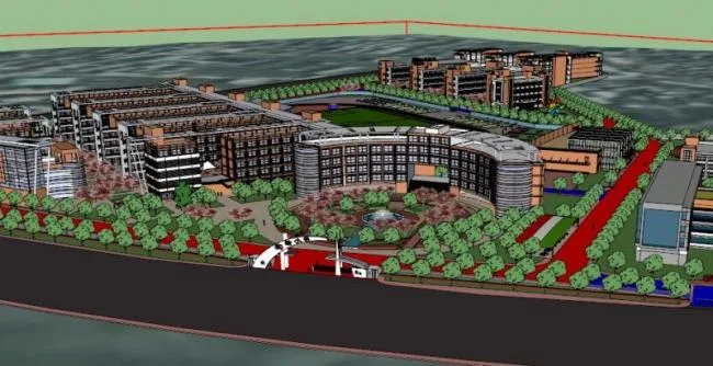 Sketchup School Model | Multi story Elementary School Overall Planning, Campus Educational Architecture, Modern Style