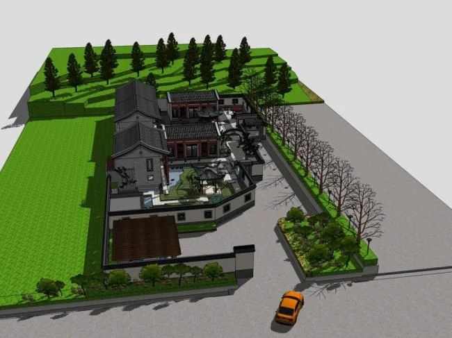 Sketchup Residential Model | Multi story Courtyard, Residential, Chinese Style, Huizhou Style
