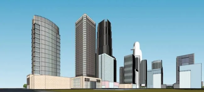 Sketchup Complex Model | Super High rise Financial Center, Administrative Office, Commercial Hotel, Shopping Mall, External Transportation, Road Square, Municipal Facilities
