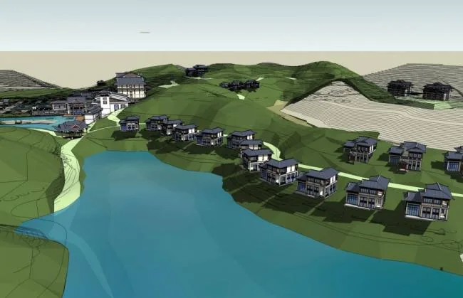 Sketchup Hotel Model | Xinyi Lotus Villa, Multi story Hotel Clubhouse, Chinese Style