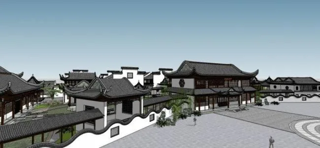 Sketchup Hotel Model | Multi story Clubhouse, Small Island Clubhouse, Chinese Style