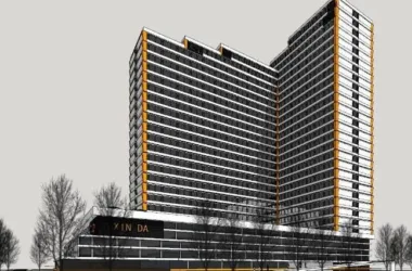 SketchUp Model of a Commercial Complex Featuring High-Rise Office, Hotel, and Multi-Story Podium-BIM WORLD