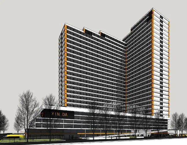 Sketchup Complex Model | Commercial Complex, High rise Office Hotel, Multi story Commercial Podium