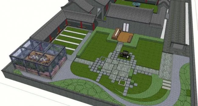 Sketchup Residential Model | Multi story Courtyard with Inner Courtyard, Residential Building, Chinese Style