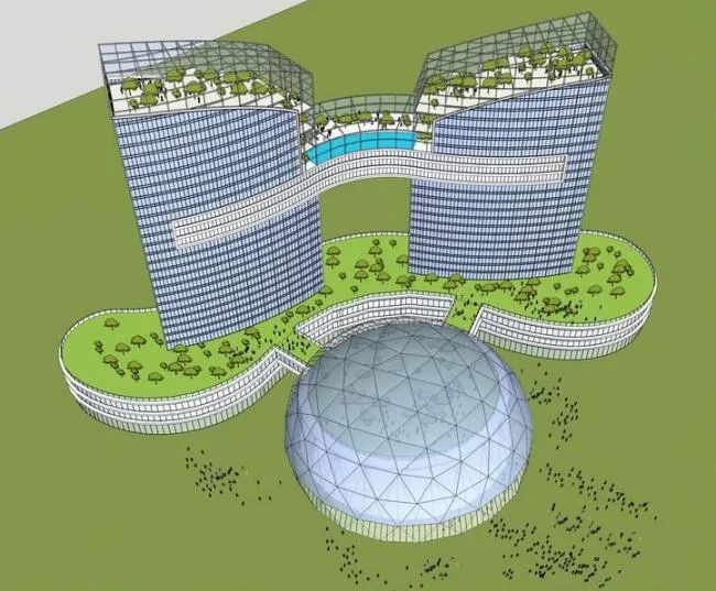 Sketchup Cultural Model | High rise office buildings, multi story theaters, modern style, cultural architecture