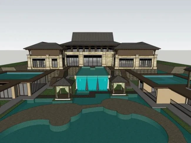 Sketchup Hotel Model | Hot Spring Hotel, Modern Chinese Style
