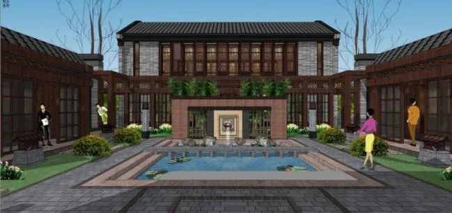 Sketchup Residential Model | Multi story Courtyard, Chinese Style
