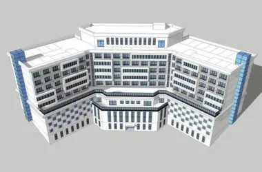 Modern Multi-Story U-Shaped Hotel Model in SketchUp-BIM WORLD