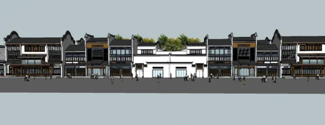 Sketchup Business Model | Multi story Huizhou style commercial street, Chinese style