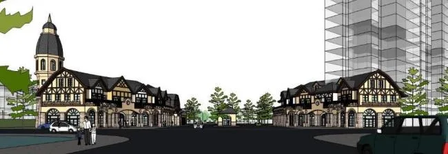 SketchUp Business Model: Multi-Story Small Town Commercial Clubhouse in British Classical Style-BIM WORLD