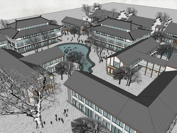 Sketchup Business Model | Multi story Commercial Street, Pedestrian Street, Modern Chinese Style