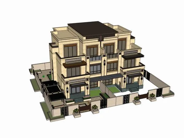 Sketchup Villa Model | Twin Villa, Modern Style