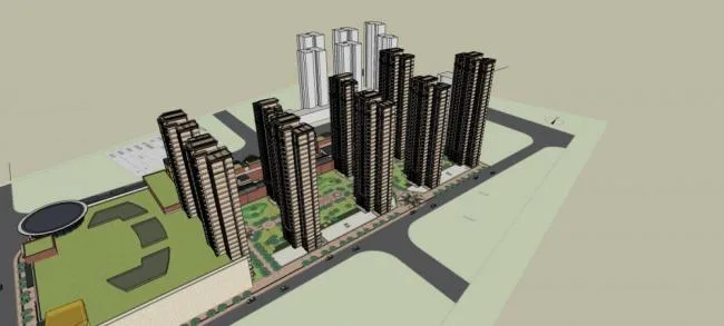 Sketchup Residential Model | High rise residential community, simple European style, residential building, shopping mall, commercial podium