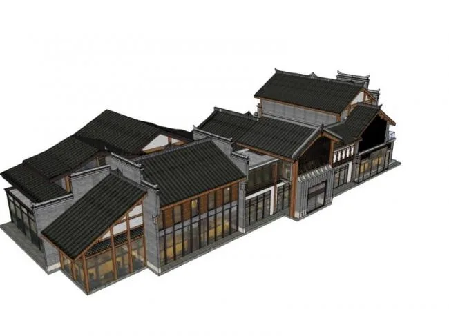 Sketchup Business Model | Multi story Commercial Street, Chinese Style