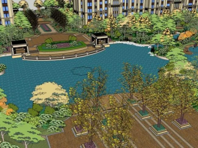 Sketchup Landscape Model | Community Landscape, Residential Landscape, Modern Style