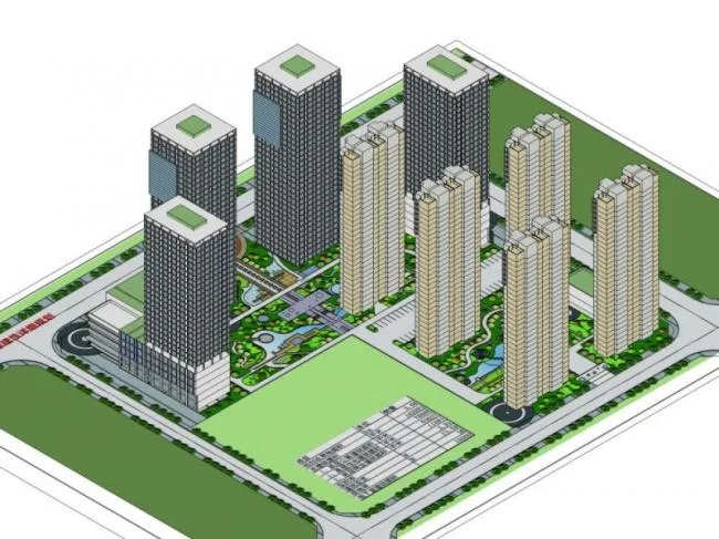 Sketchup Complex Model | Multi story High rise Complex, Commercial, Hotel, Office, Residential, Modern Style