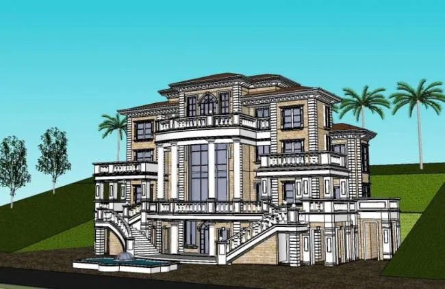 SketchUp Villa Model | Spanish Classical Solo Villa with Mediterranean Design