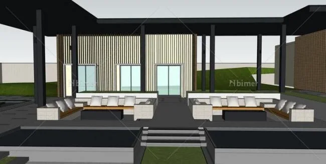 Sketchup Business Model | Multi story Commercial Sales Office, Courtyard, New Chinese Style