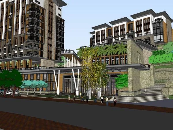 Sketchup Hotel Model | Multi story Mountain Hotel, Modern Style