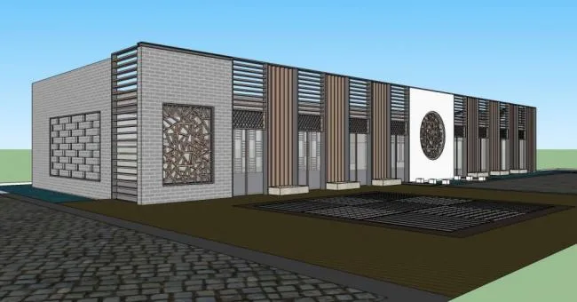 Sketchup Business Model | Commercial Building, Single Story, Chinese Style