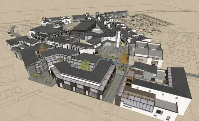 SketchUp Business Model: Multi-Story Commercial Pedestrian Street and Chinese-Style Plaza