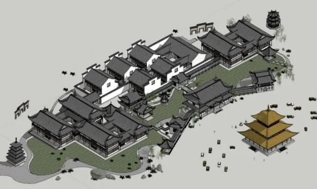 Sketchup Ancient Architecture Model | Multi story Southern Residential Buildings, Ancient Architecture Complex, Chinese Style