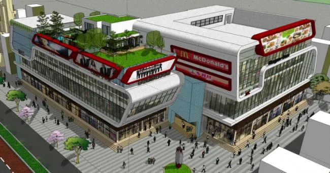 SketchUp Business Model: Modern Multi-Story Commercial Street Design
