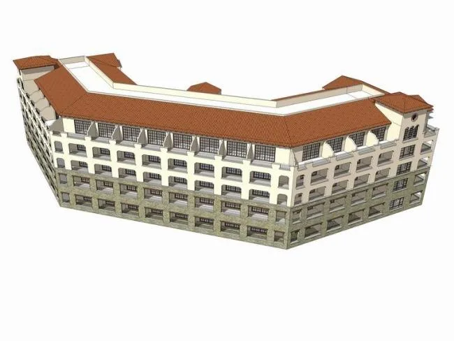 Sketchup Hotel Model | Multi story Apartment Hotel, Spanish Style, Classical Style