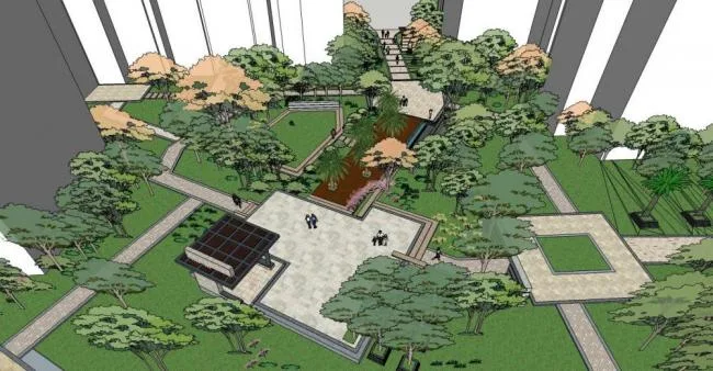 Sketchup Landscape Model | Residential Community Landscape, Modern Style, Entrance, Guard Room